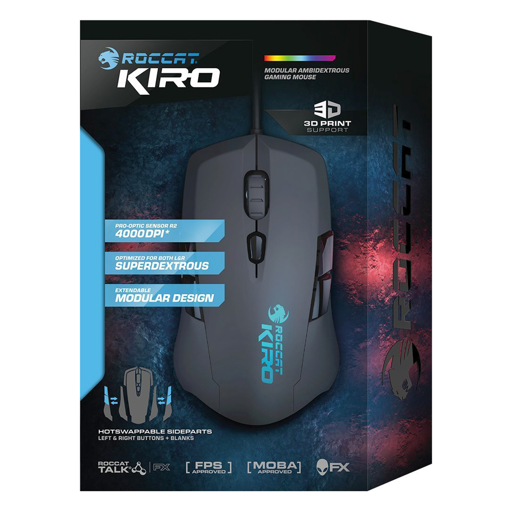 Chuột Chơi Game Có Dây Roccat Kiro 5000DPI RGB 6 Phím - Hàng Chính Hãng